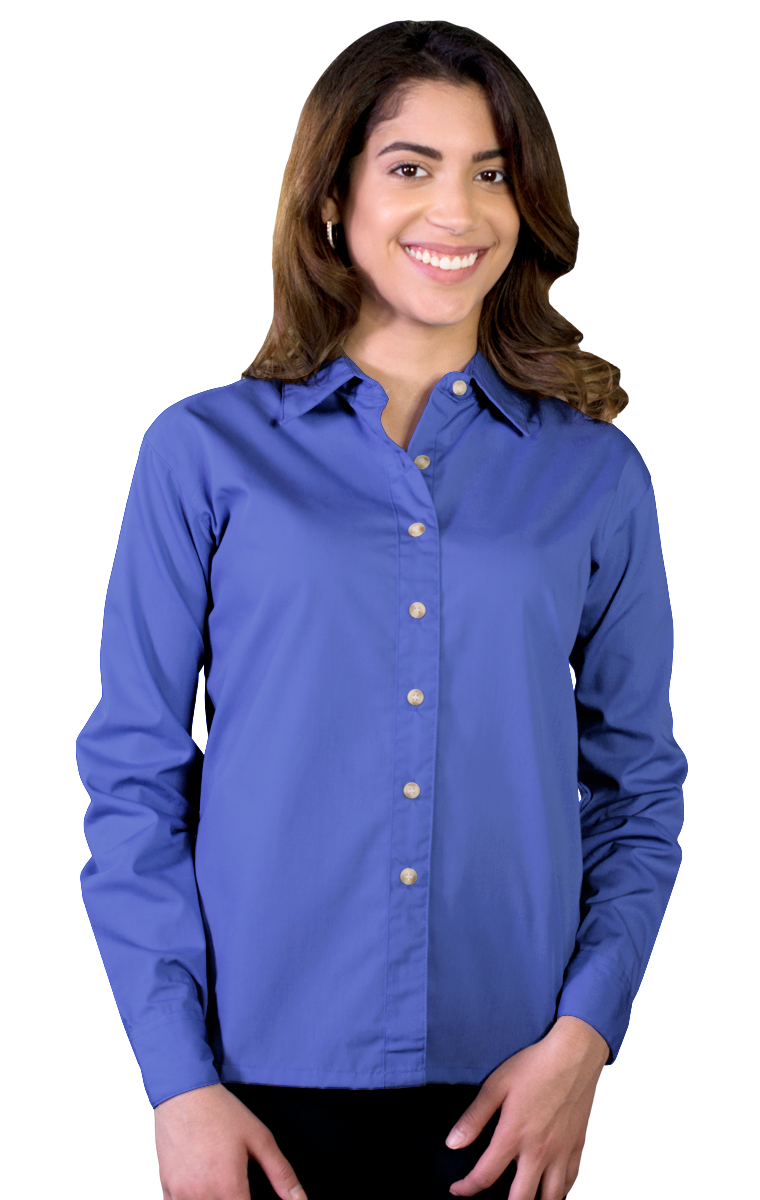 LADIES LONG SLEEVE EASY CARE POPLIN  -  FRENCH BLUE SMALL SOLID