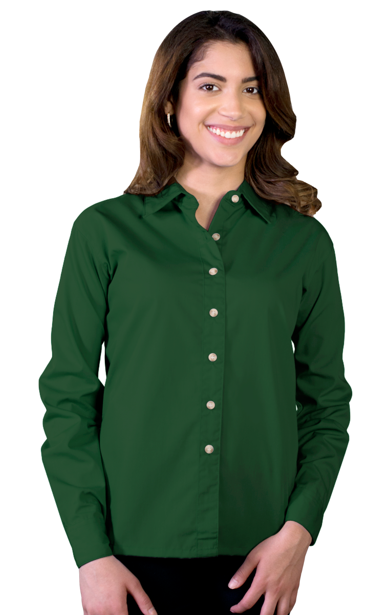 LADIES LONG SLEEVE EASY CARE POPLIN  -  HUNTER SMALL SOLID