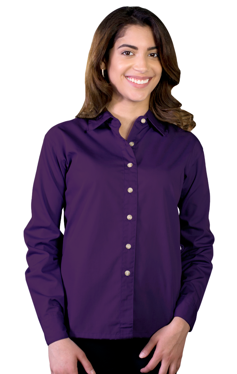 LADIES LONG SLEEVE EASY CARE POPLIN  -  PURPLE SMALL SOLID