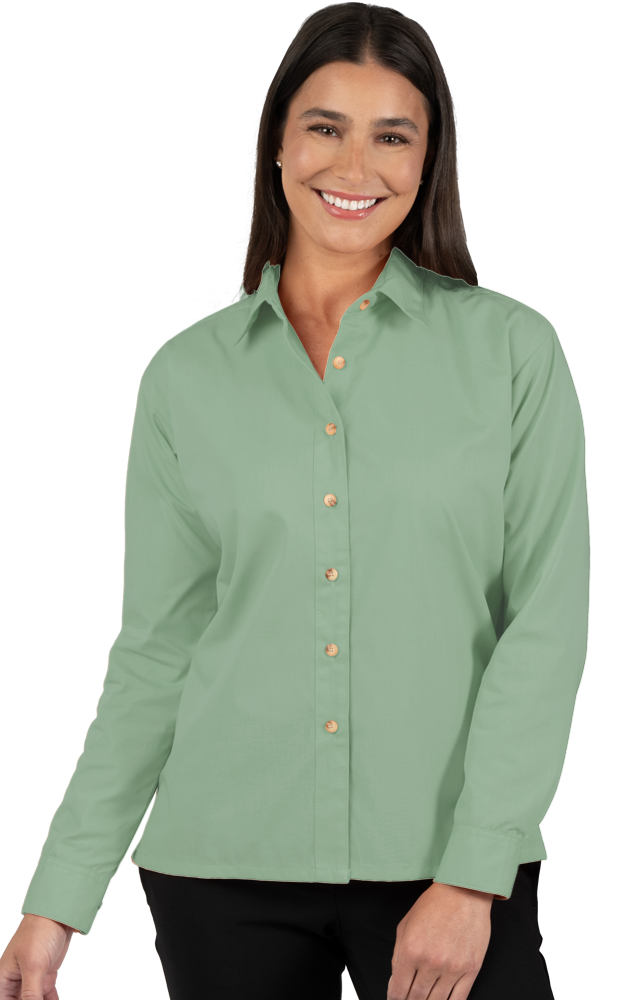 LADIES LONG SLEEVE EASY CARE POPLIN  -  SAGE SMALL SOLID