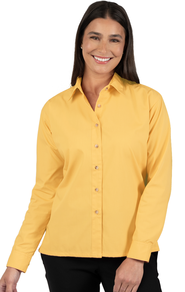 LADIES LONG SLEEVE EASY CARE POPLIN  -  YELLOW SMALL SOLID