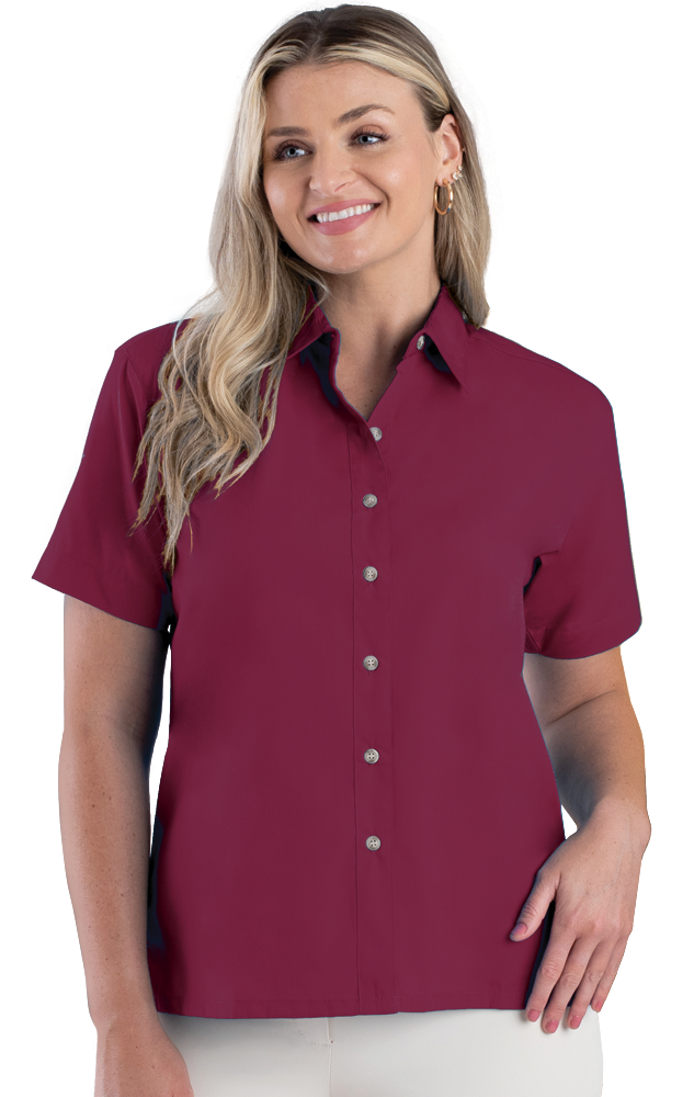 LADIES SHORT SLEEVE  EASY CARE POPLIN  -  BURGUNDY 2 EXTRA LARGE SOLID