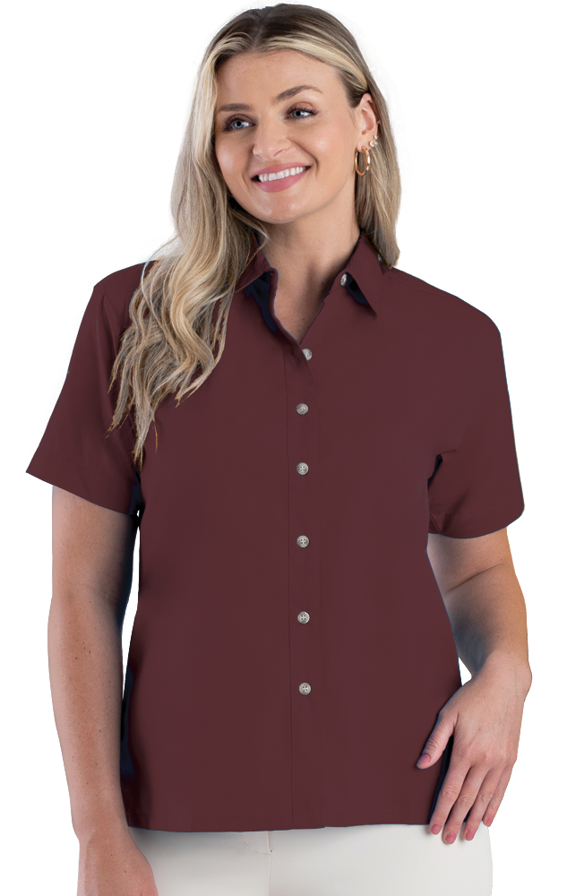 LADIES SHORT SLEEVE  EASY CARE POPLIN  -  CHOCOLATE 2 EXTRA LARGE SOLID