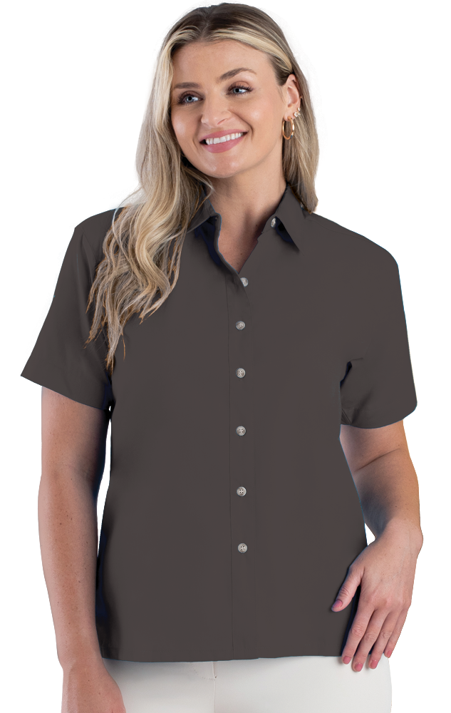 LADIES SHORT SLEEVE  EASY CARE POPLIN  -  GRAPHITE 2 EXTRA LARGE SOLID