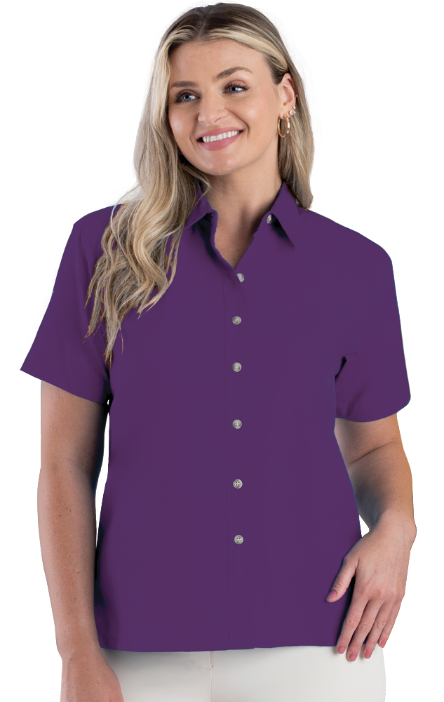 LADIES SHORT SLEEVE  EASY CARE POPLIN -  PURPLE 2 EXTRA LARGE SOLID