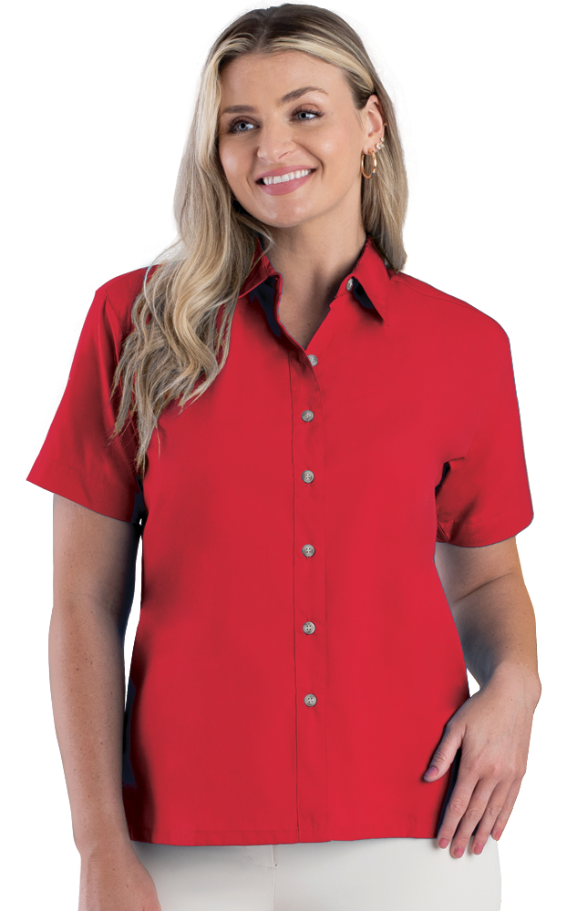 LADIES SHORT SLEEVE  EASY CARE POPLIN  -  RED 2 EXTRA LARGE SOLID