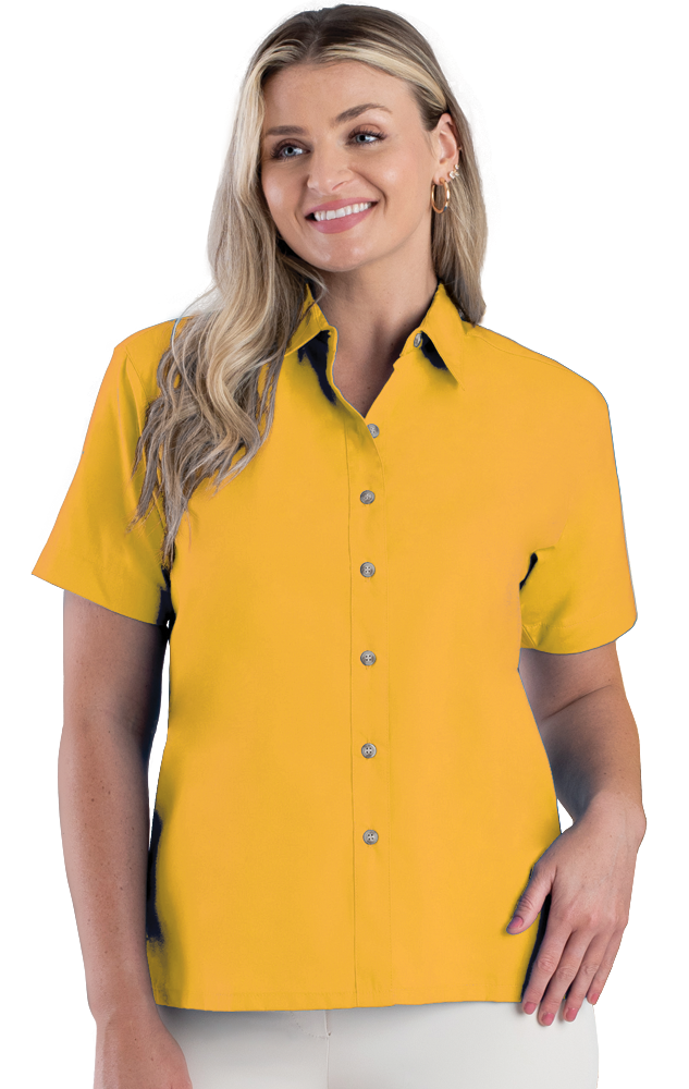 LADIES SHORT SLEEVE  EASY CARE POPLIN  -  YELLOW 2 EXTRA LARGE SOLID