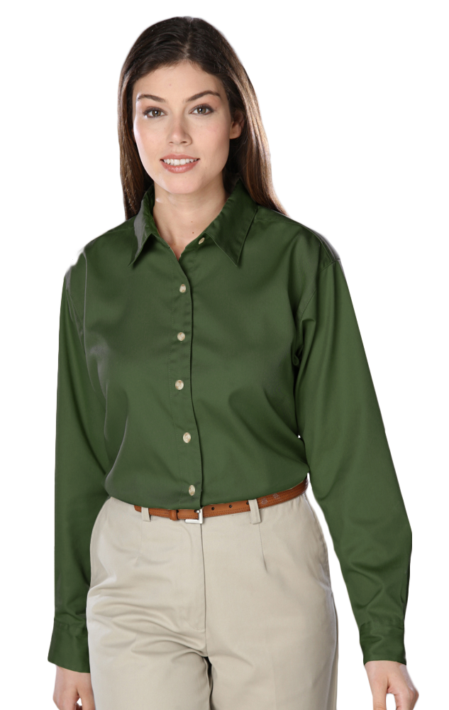 LADIES LONG SLEEVE TEFLON TWILL  -  HUNTER SMALL SOLID