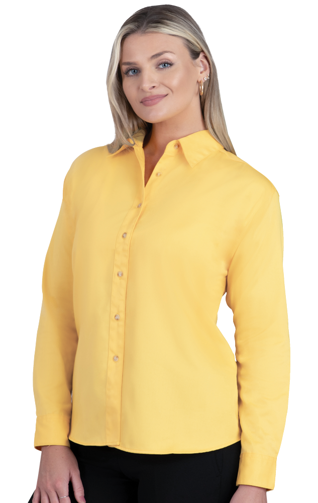 LADIES LONG SLEEVE TEFLON TWILL  -  MAIZE SMALL SOLID