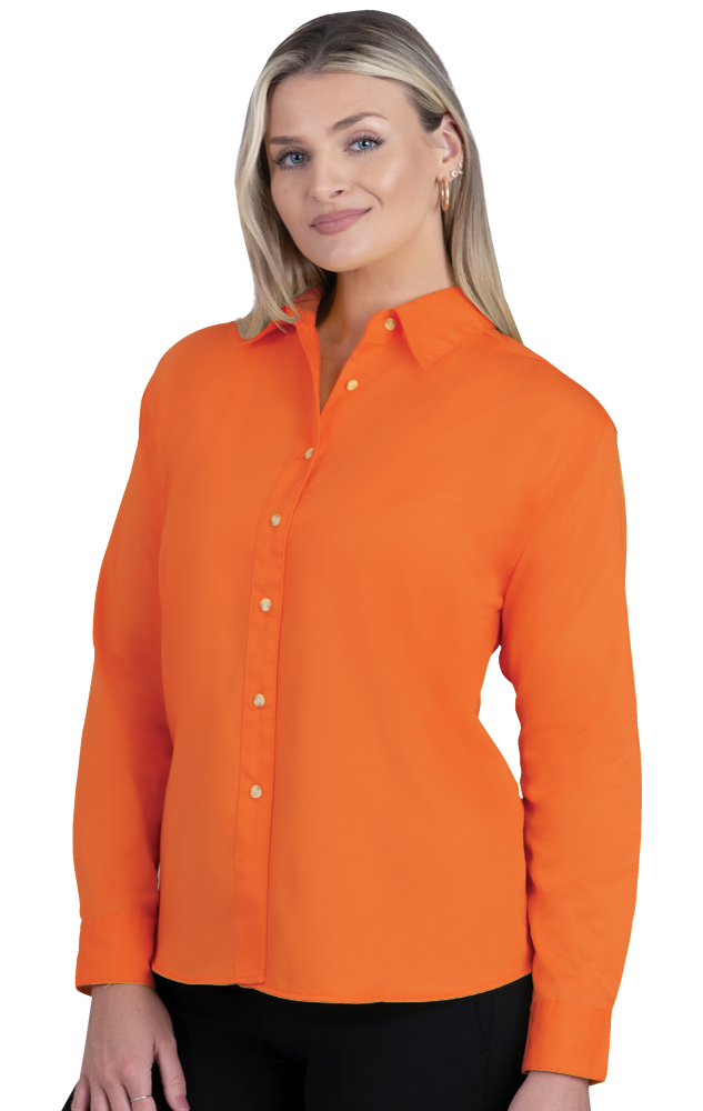 LADIES LONG SLEEVE TEFLON TWILL  -  ORANGE SMALL SOLID