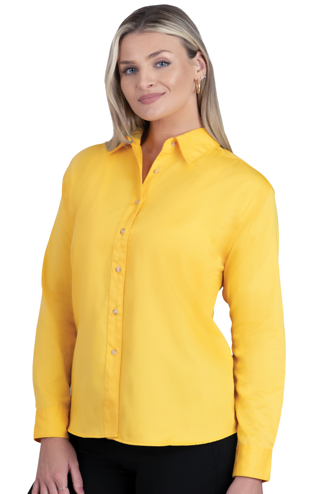 LADIES LONG SLEEVE TEFLON TWILL  -  YELLOW SMALL SOLID