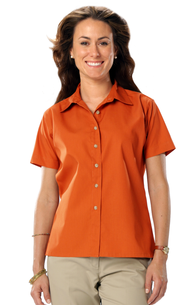 LADIES SHORT SLEEVE TEFLON TWILL  -  ORANGE EXTRA LARGE SOLID