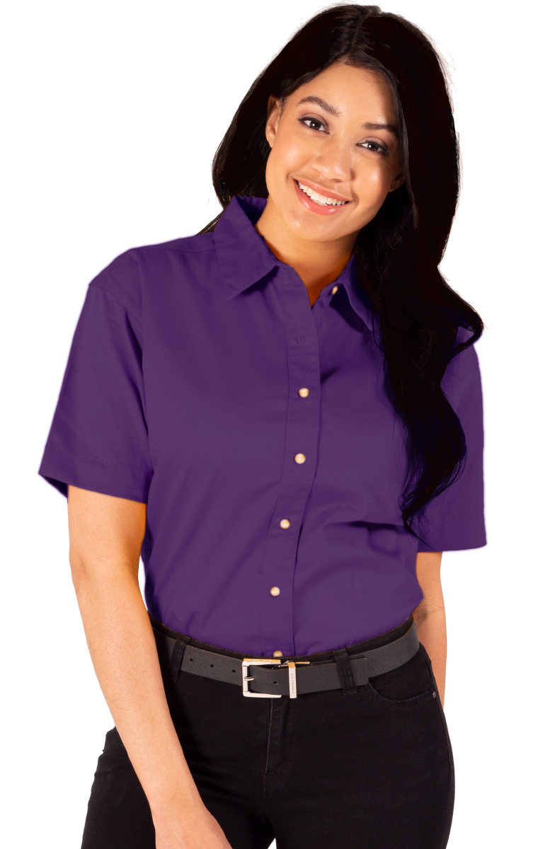 LADIES SHORT SLEEVE TEFLON TWILL  -  PURPLE SMALL SOLID