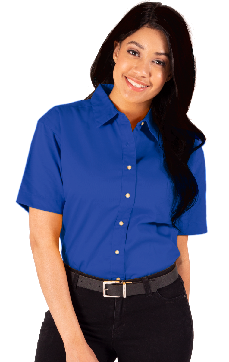 LADIES SHORT SLEEVE TEFLON TWILL  -  ROYAL SMALL SOLID