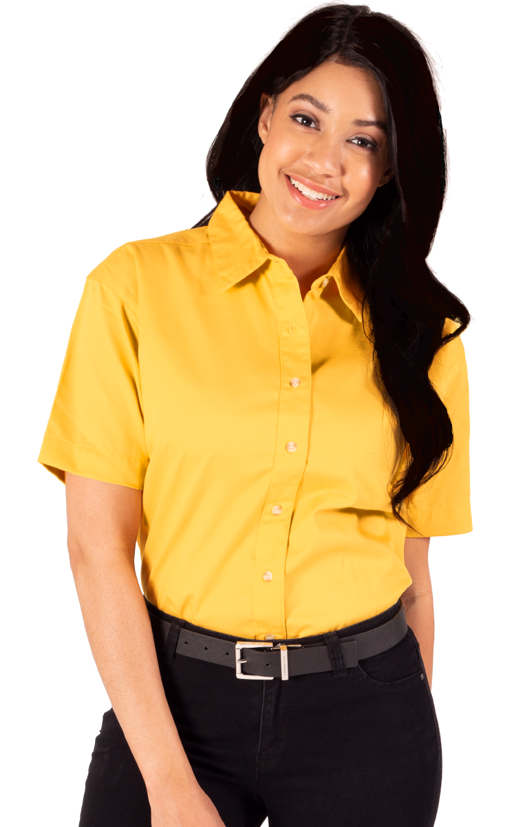 LADIES SHORT SLEEVE TEFLON TWILL  -  YELLOW SMALL SOLID