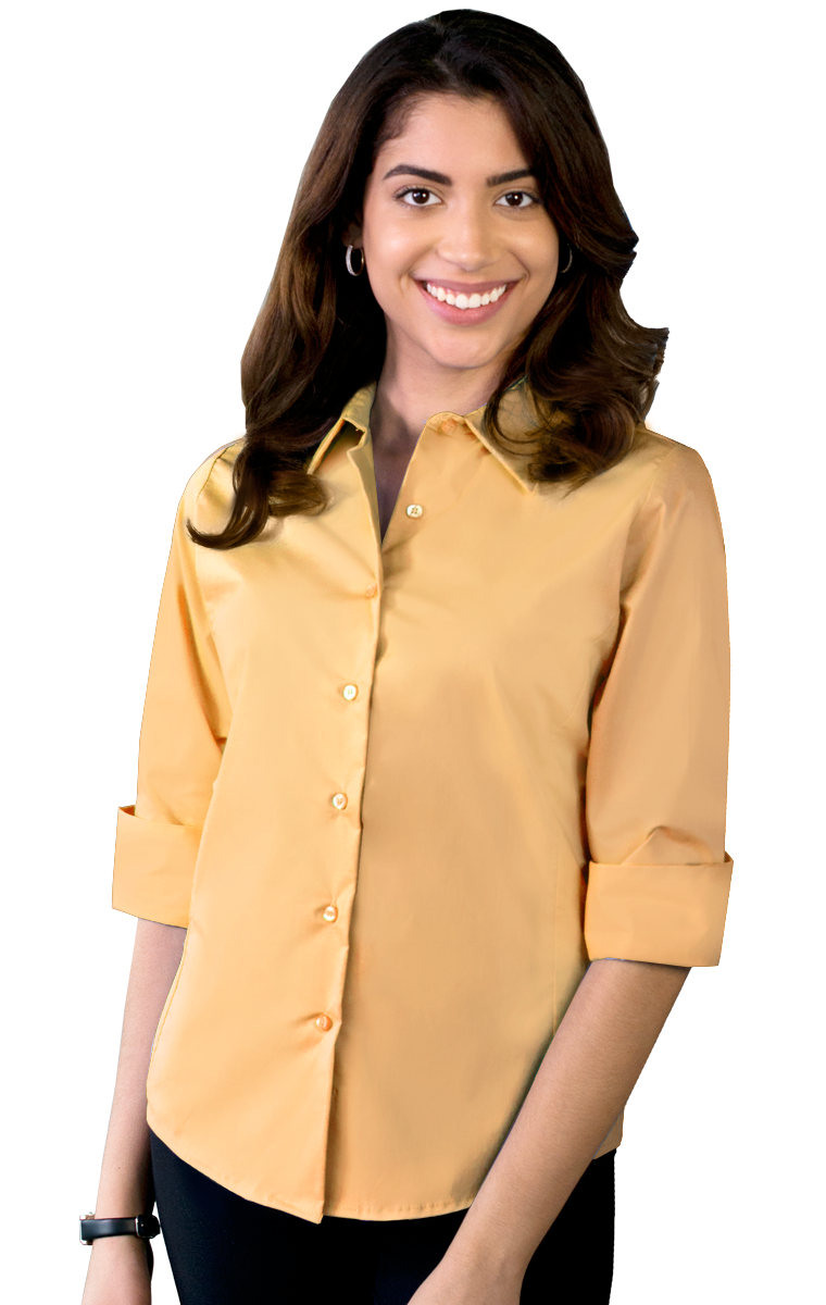 LADIES EASY CARE STRETCH POPLIN  -  MAIZE 2 EXTRA LARGE  SOLID