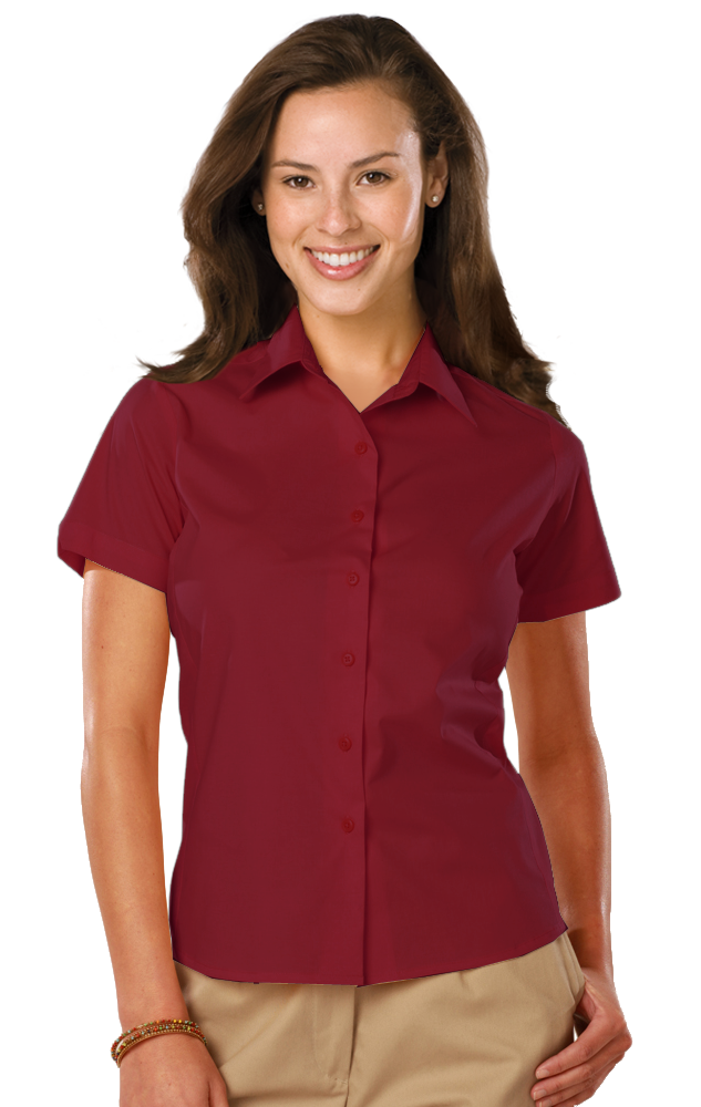 LADIES EASY CARE STRETCH SS POPLIN  -  BURGUNDY 2 EXTRA LARGE SOLID