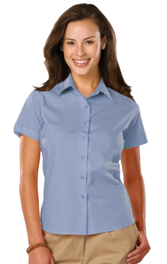 LADIES EASY CARE STRETCH SS POPLIN  -  LIGHT BLUE 2 EXTRA LARGE SOLID