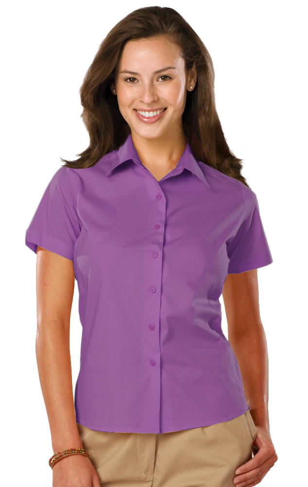 LADIES EASY CARE STRETCH SS POPLIN ###  -  MULBERRY 2 EXTRA LARGE SOLID