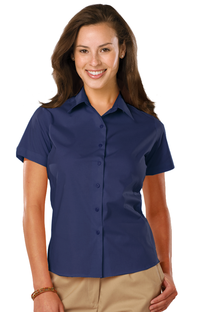 LADIES EASY CARE STRETCH SS POPLIN  -  NAVY 2 EXTRA LARGE SOLID