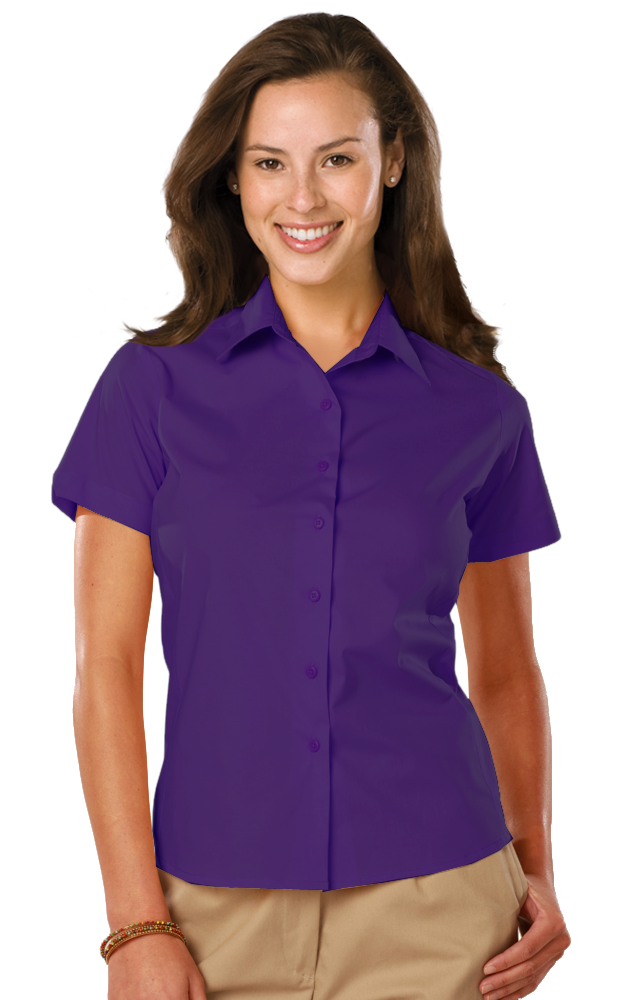 LADIES EASY CARE STRETCH SS POPLIN  -  PURPLE EXTRA SMALL SOLID