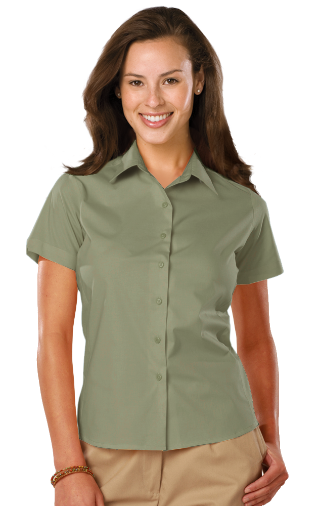 LADIES EASY CARE STRETCH SS POPLIN  -  SAGE 2 EXTRA LARGE SOLID