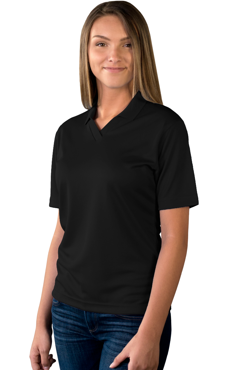 LADIES SOLID WICKING V-NECK  -  BLACK SMALL SOLID