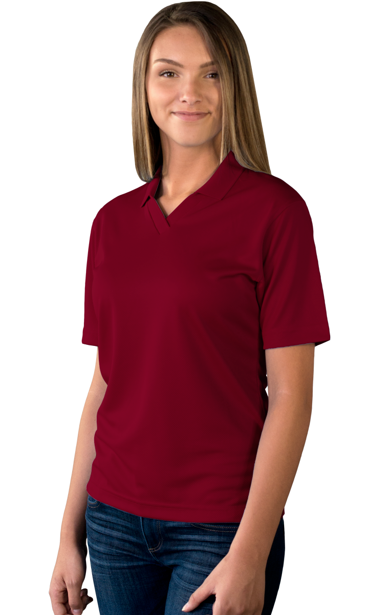 LADIES SOLID WICKING V-NECK  -  BURGUNDY SMALL SOLID