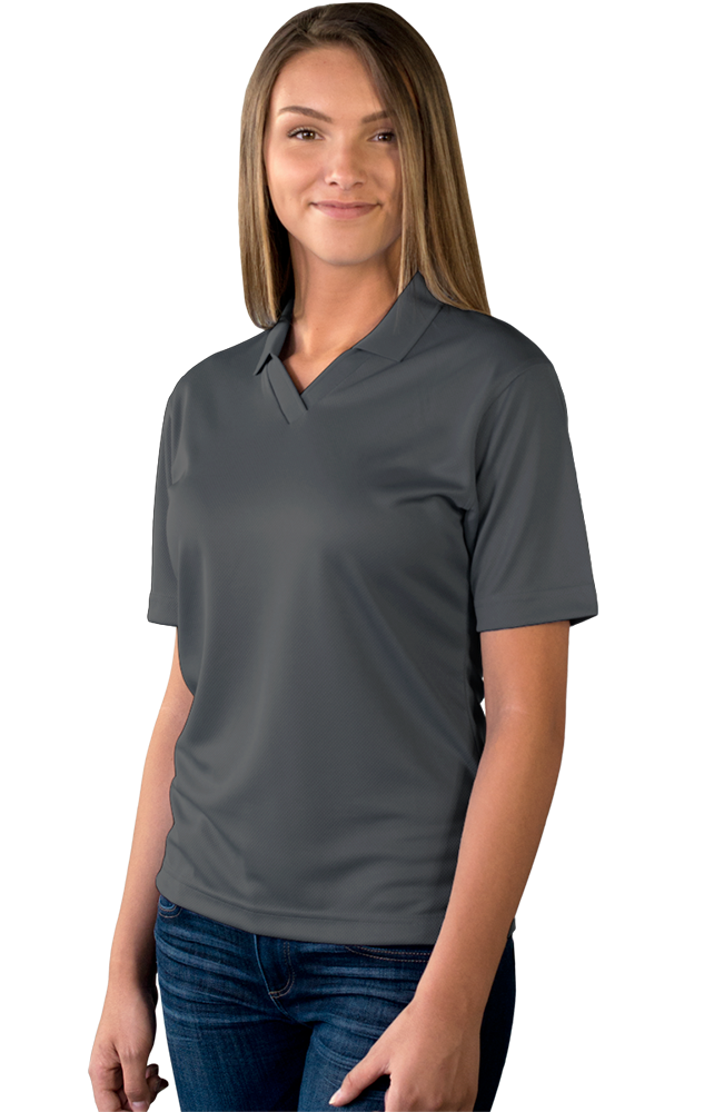 LADIES SOLID WICKING V-NECK  -  GRAPHITE SMALL SOLID