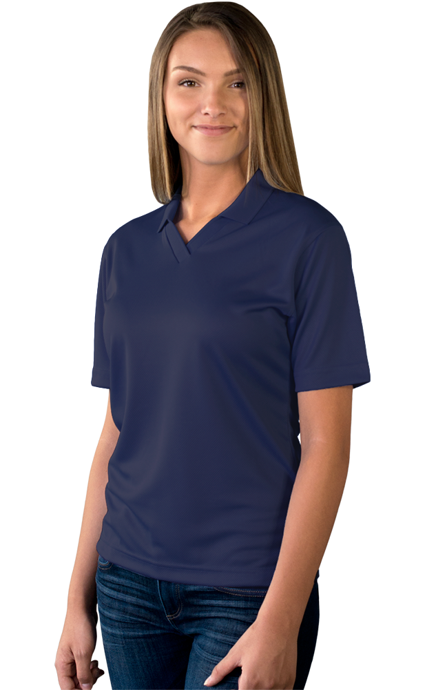 LADIES SOLID WICKING V-NECK  -  NAVY SMALL SOLID