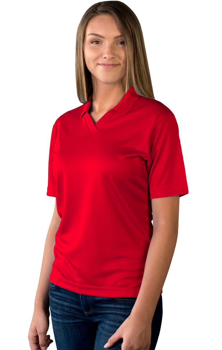 LADIES SOLID WICKING V-NECK  -  RED SMALL SOLID