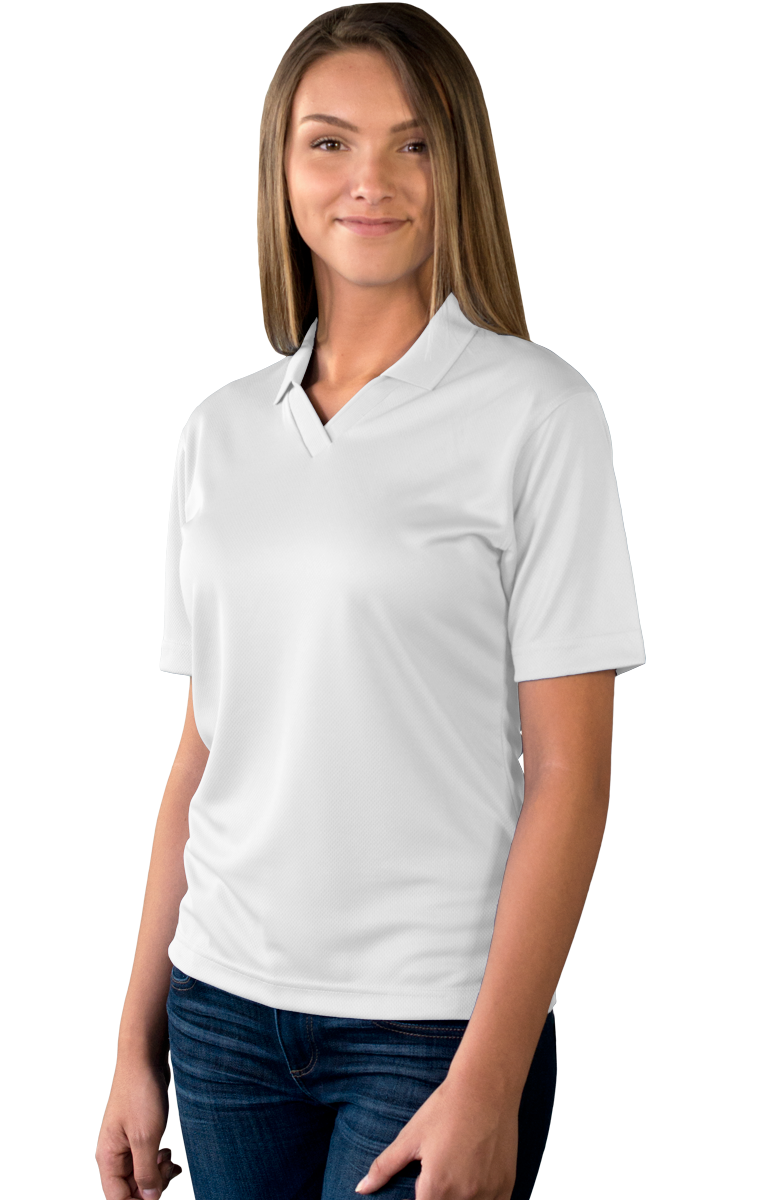 LADIES SOLID WICKING V-NECK  -  WHITE SMALL SOLID