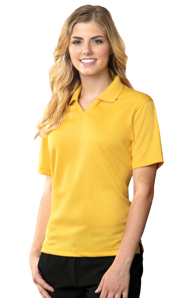 LADIES SOLID WICKING V-NECK  -  YELLOW SMALL SOLID