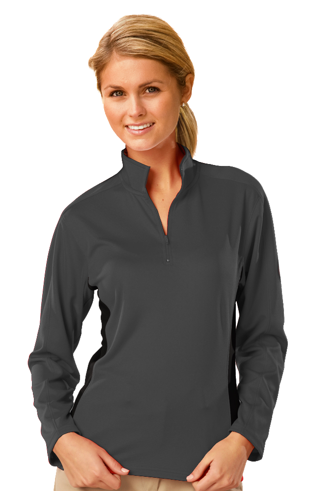 LADIES  WICKING 1/2 ZIP BLOCKED   -  GRAPHITE 2 EXTRA LARGE TRIM BLACK