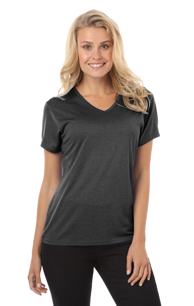 LADIES HEATHERED WICKING TEE ### - HEATHER BLACK SMALL SOLID