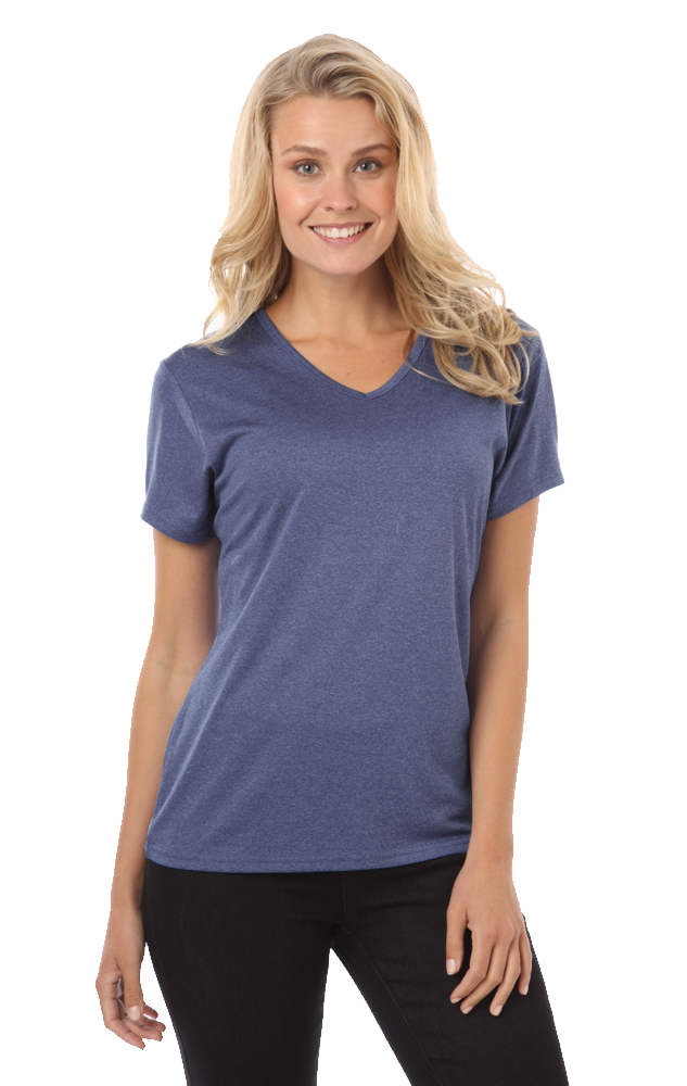 LADIES HEATHERED WICKING TEE ### - HEATHER NAVY SMALL SOLID