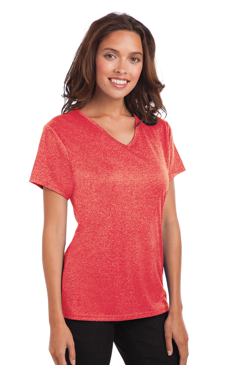 LADIES HEATHERED WICKING TEE  -  HEATHER RED SMALL SOLID