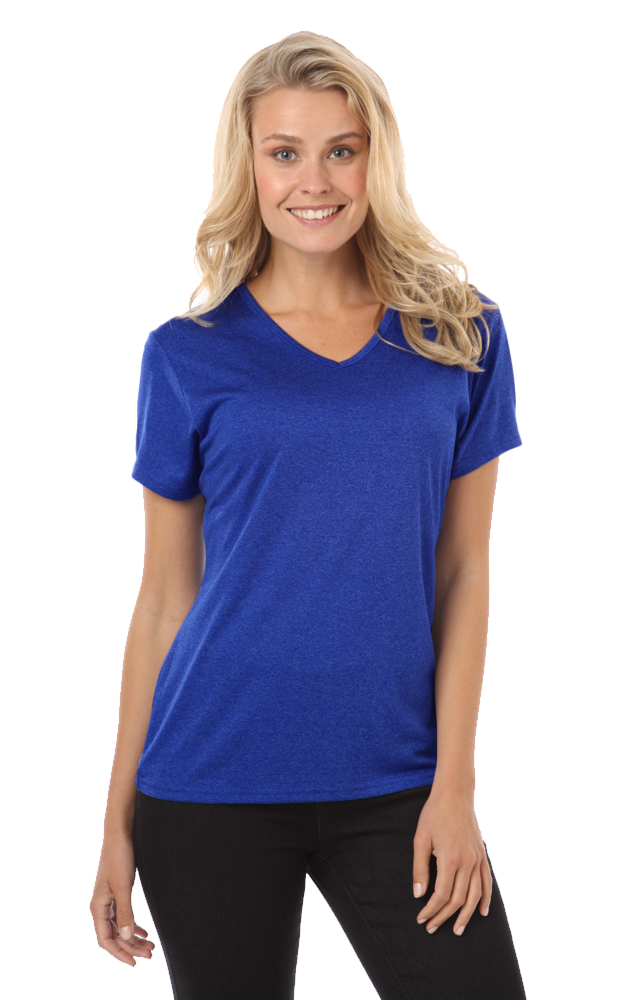 LADIES HEATHERED WICKING TEE ###  -  HEATHER ROYAL SMALL SOLID