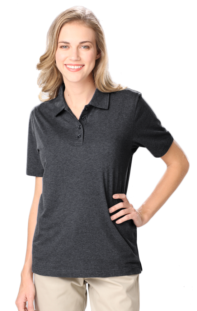 LADIES HEATHERED WICKING POLO  -  HEATHER BLACK SMALL SOLID