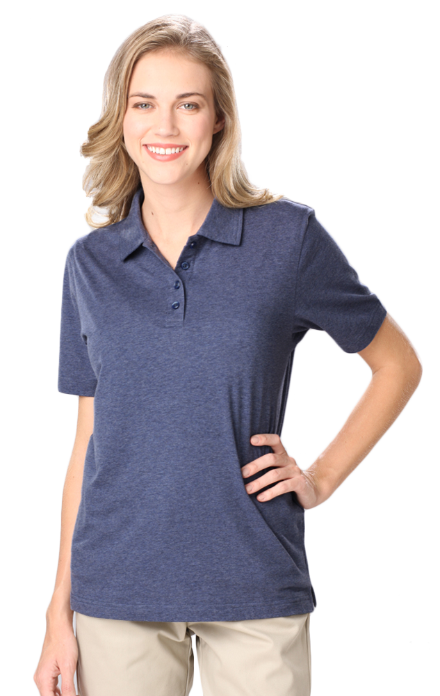 LADIES HEATHERED WICKING POLO###  -  HEATHER NAVY SMALL SOLID