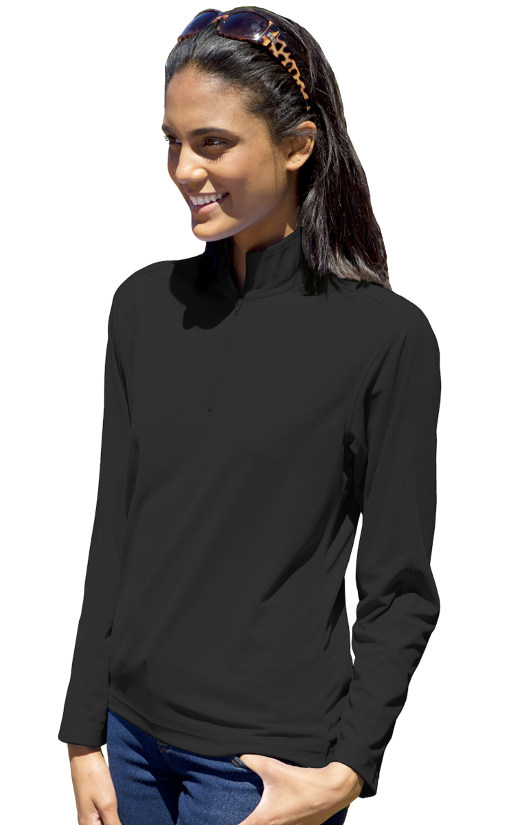 LADIES WICKING SOLID 1/4 ZIP LS PULLOVER  -  BLACK 2 EXTRA LARGE SOLID