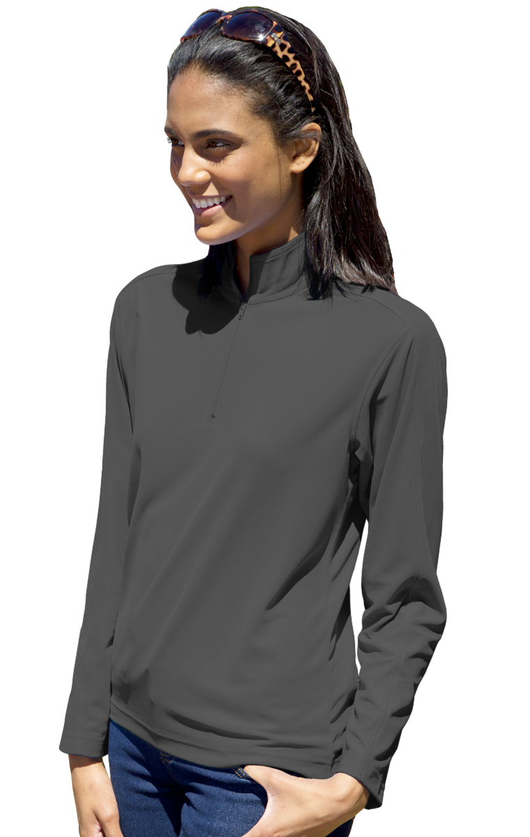 LADIES WICKING SOLID 1/4 ZIP LS PULLOVER  -  GRAPHITE 2 EXTRA LARGE SOLID