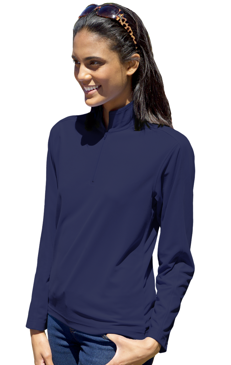 LADIES WICKING SOLID 1/4 ZIP LS PULLOVER  -  NAVY 2 EXTRA LARGE SOLID