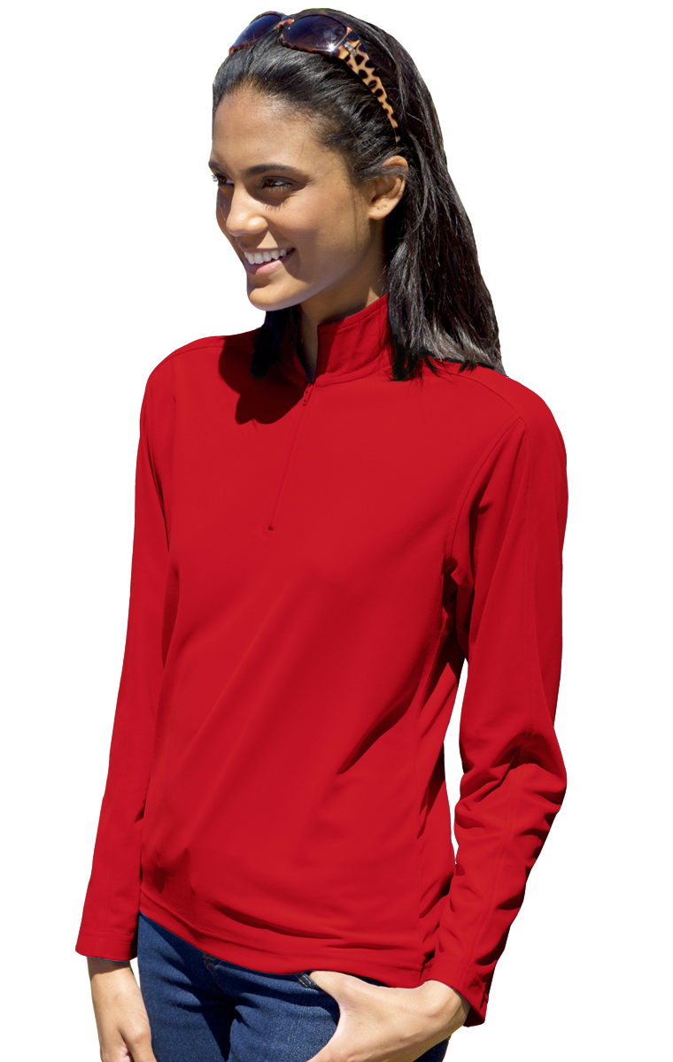 LADIES WICKING SOLID 1/4 ZIP LS PULLOVER  -  RED 2 EXTRA LARGE SOLID