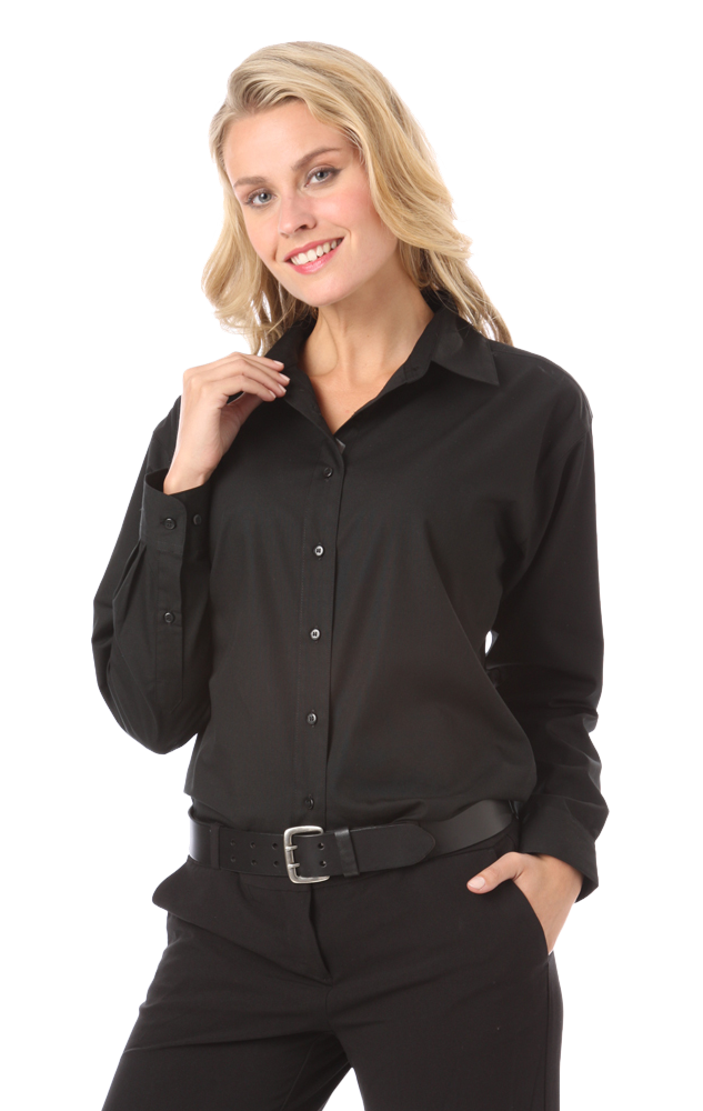 LADIES L/S POPLIN BISTRO SHIRT###  -  BLACK SMALL SOLID