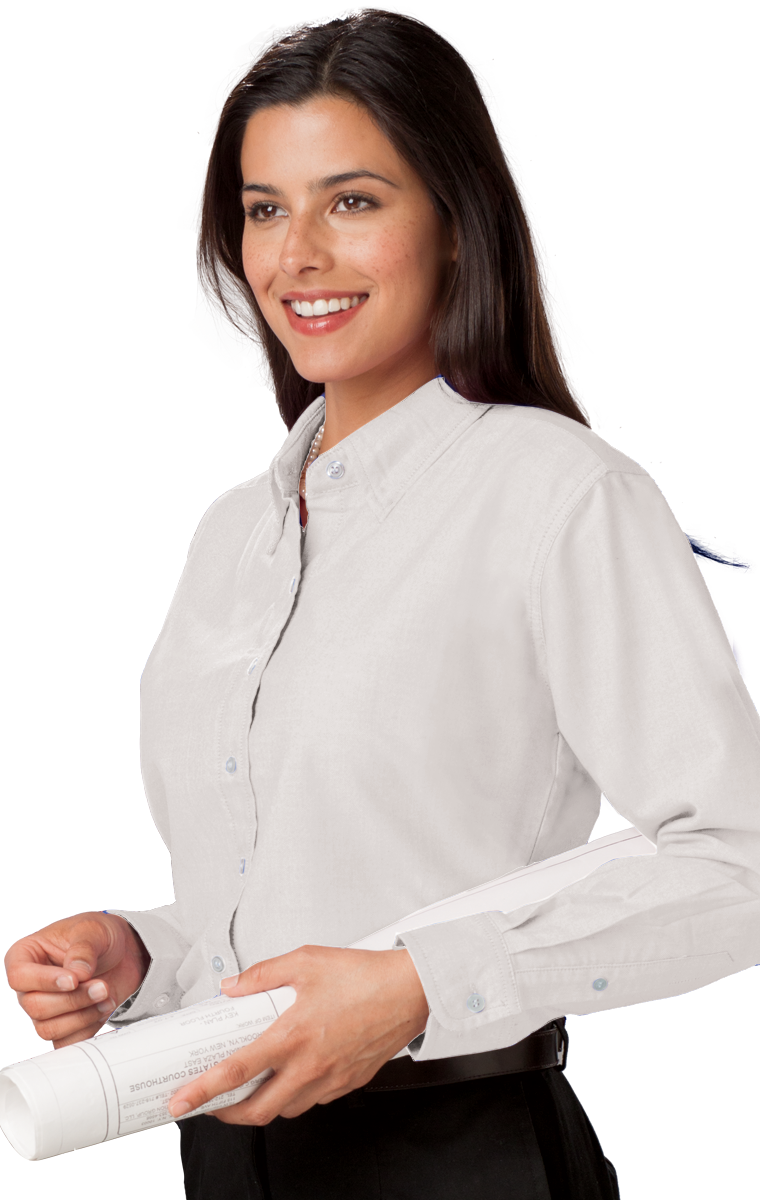 LADIES L/S POPLIN BISTRO SHIRT  -  WHITE SMALL SOLID