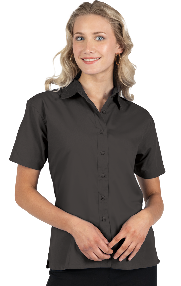 LADIES S/S SUPERBLEND POPLIN BLACK 2 EXTRA LARGE SOLID