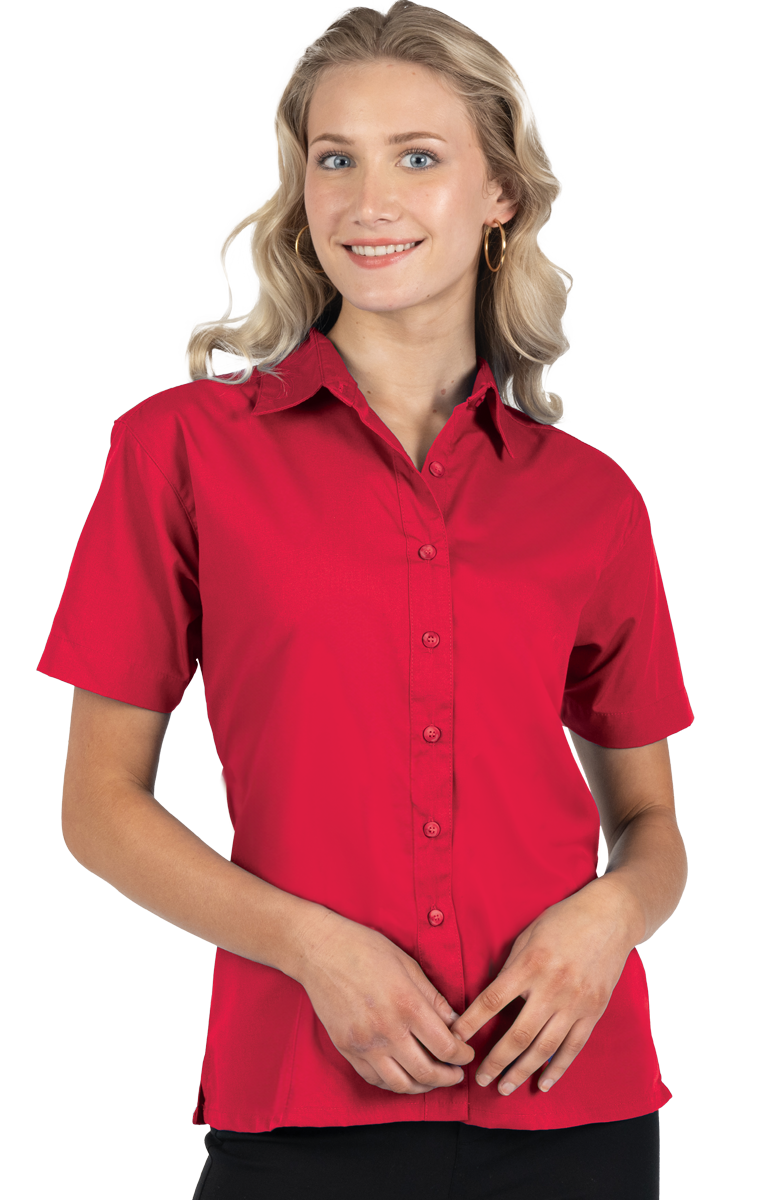 LADIES S/S SUPERBLEND POPLIN RED 2 EXTRA LARGE SOLID