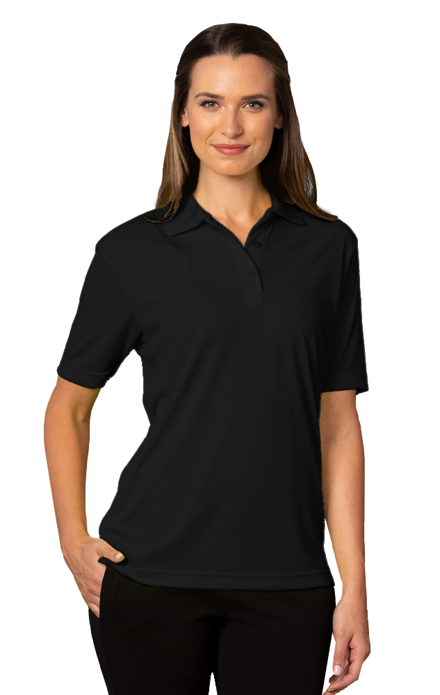 LADIES VALUE MOISTURE WICKING S/S POLO  -  BLACK SMALL SOLID