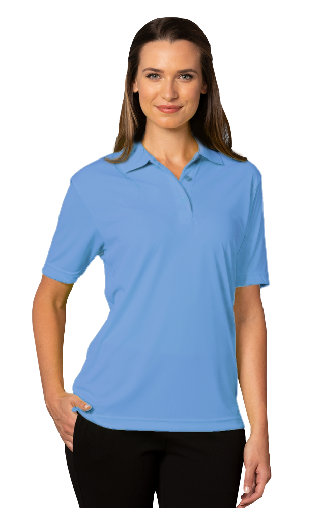 LADIES VALUE MOISTURE WICKING S/S POLO  -  LIGHT BLUE SMALL SOLID